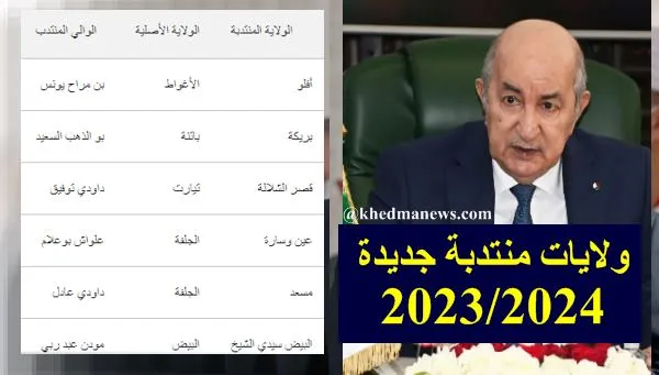 قائمة الولايات المنتدبة الجديدة 2024 في الجريدة الرسمية الجزائر